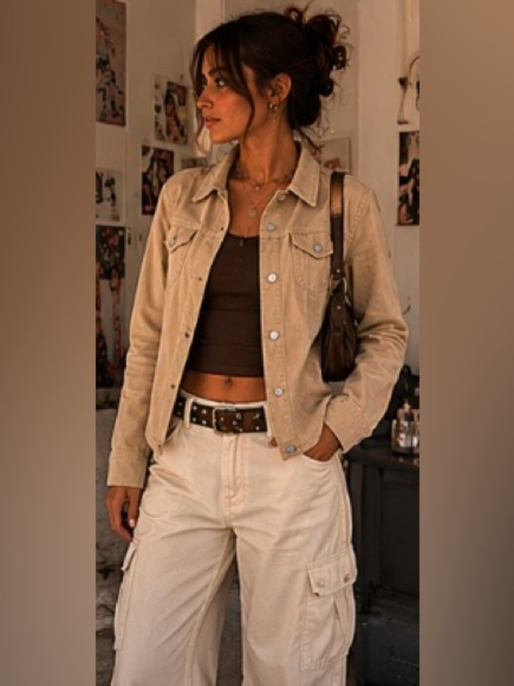 2000s Y2K Periscope Beige Tan Corduroy Cotton Jacket Utility Shirt Shacket Small